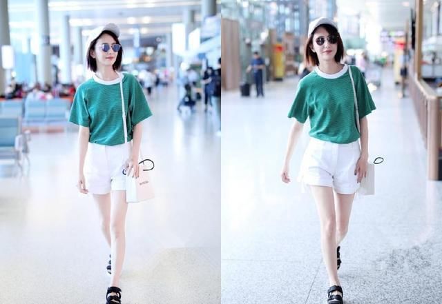 佟丽娅一身运动装现机场，镜头往下移时我呆了，网友：是短裤吗？