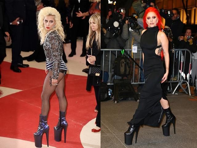 LadyGaga穿蕾丝裙，踩30cm恨天高，网友:送张惠妹张碧晨穿!