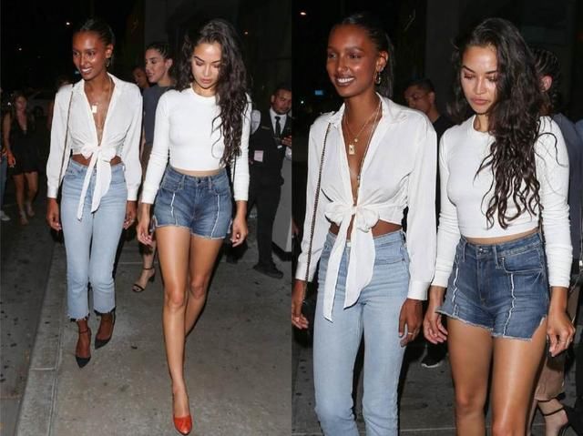 曾穿300万美元Bra走维密的黑珍珠和维密闺蜜出街，网友:只看见腿