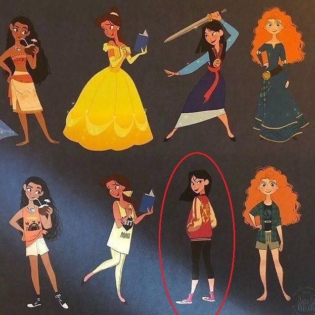 迪士尼公主穿越到现代，白雪公主裤子太丑，花木兰龙纹夹克最抢眼