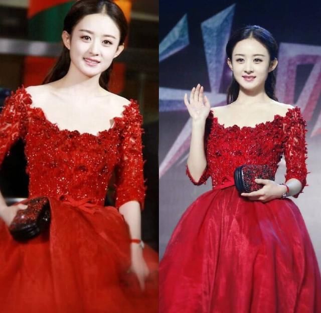 赵丽颖一袭红裙撞衫王丽坤,两大纯天然女神,却一个尴尬一个妩媚
