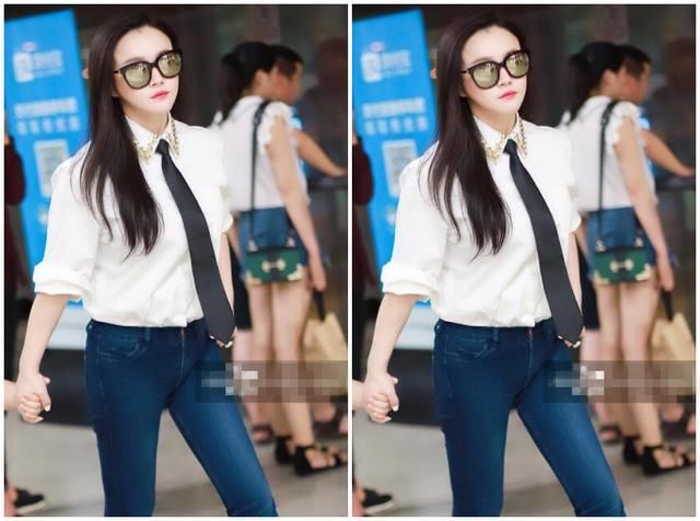 冉莹颖用力过猛,紧身牛仔喇叭裤不是一般的紧,网友:不难受吗?