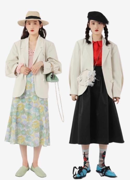 #半身裙#小个子女生的搭配秘籍:“西服外套+短裙”,效果显高又时髦