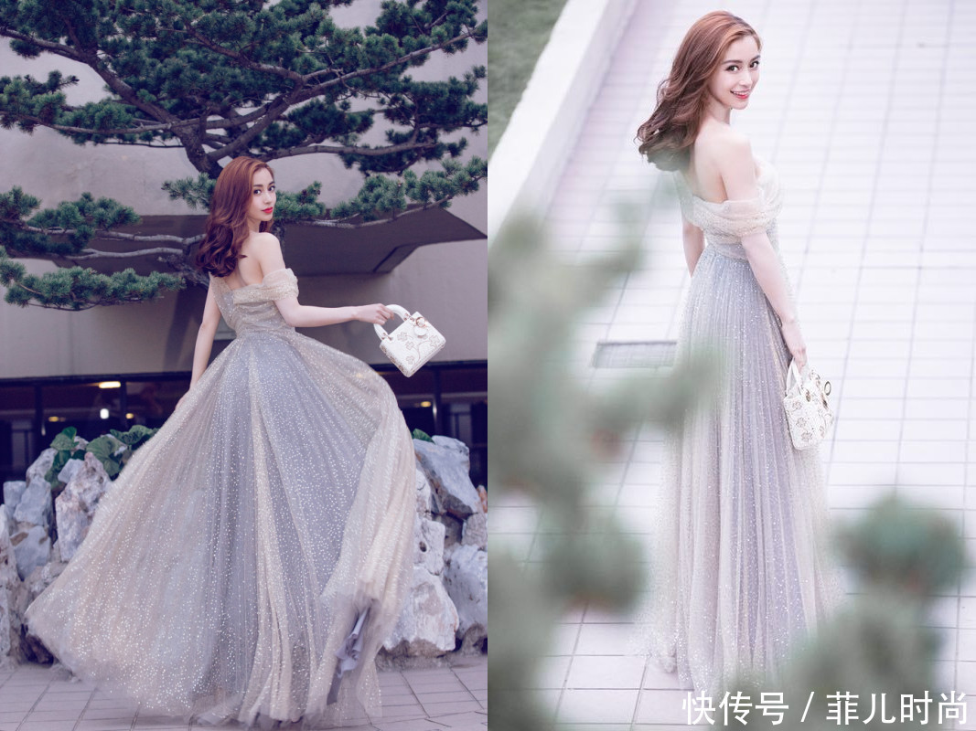 张雪迎穿一字肩薄纱裙好淑女,气质炸裂,撞上baby也不输!