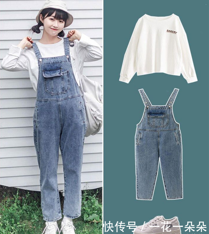  「搭配上」背带裤这样的穿搭超有范儿，青春减龄随性又休闲，妥妥的学生妹哦