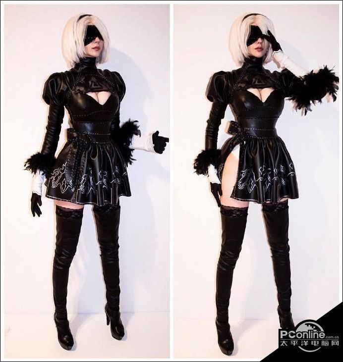 美女COS尼尔机械纪元2B 穿紧身衣身材火辣