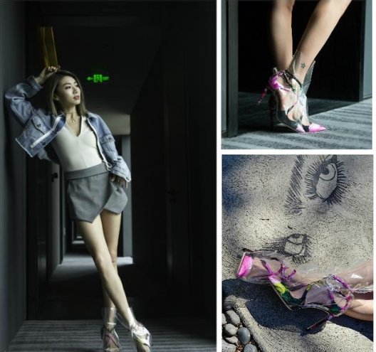 郑恺前女友真会穿，高跟鞋外面套一层透明塑料，网友:不捂得慌吗