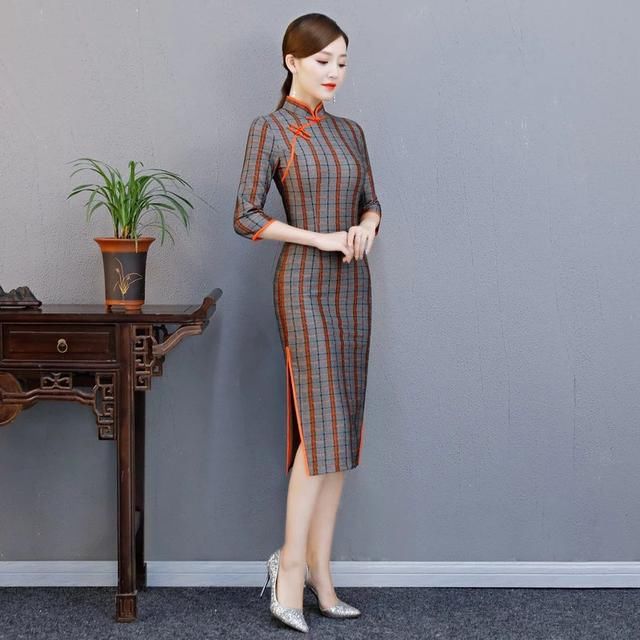 条纹格子旗袍，弹力棉麻让你绽放美的秘密！