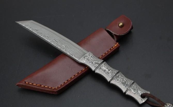 大马士革钢■「鉴赏」大马士革一体钢小武士刀