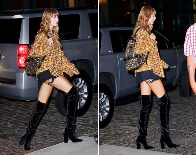 霉霉摆脱幸福胖瘦身成功，印花连衣裙搭配过膝长靴任性出街