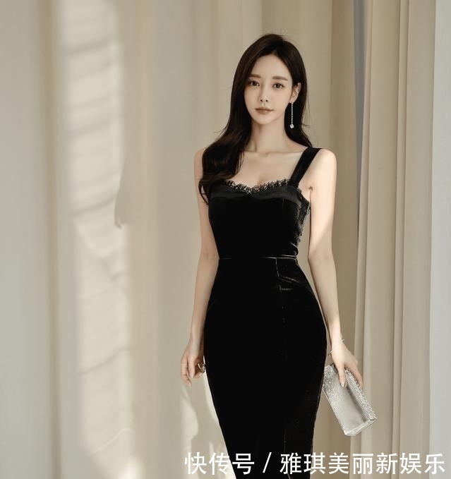 全景@黑色吊带裙模特, 精致全景, 你细品
