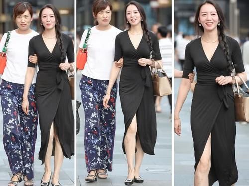 黑色显身材？其实都是紧身和款式的效果，这个黑色V领紧身连衣裙