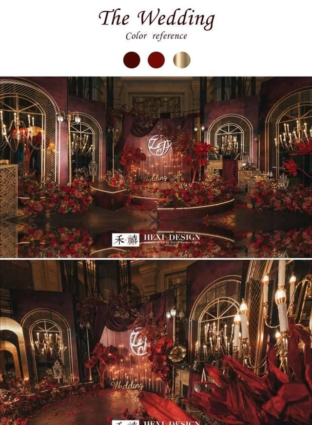  【复古】一场暗酒红与复古时尚金配搭的欧式婚礼