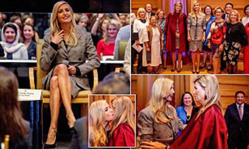 伊万卡与荷兰王后同框，身穿职业套装优雅干练!