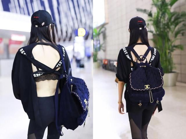 奚梦瑶穿健身裤去机场就算了，上身还穿出了“虎背熊腰”的效果!
