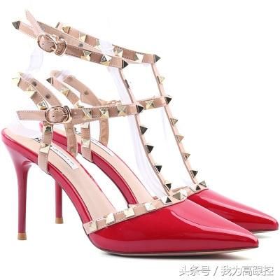 方锥铆钉布置于丁字式扣带上的性感高跟鞋