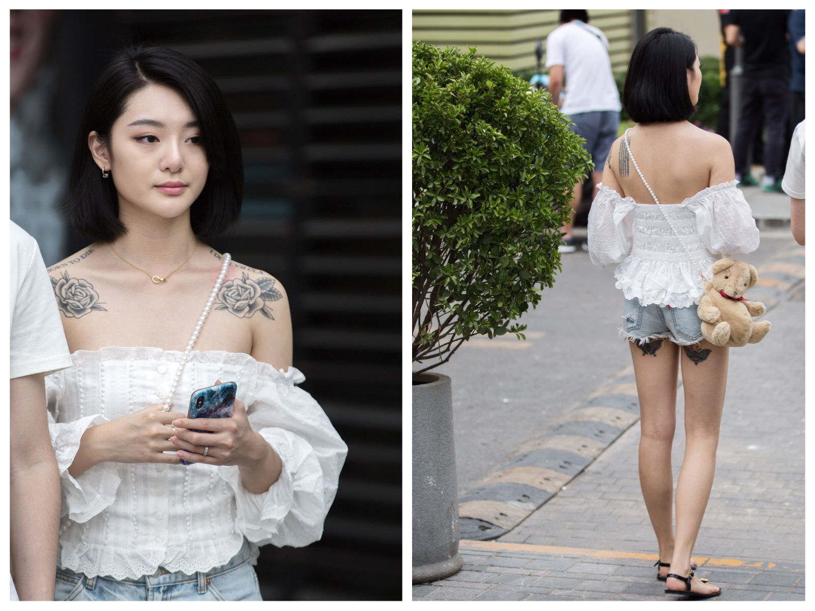 三里屯街拍美女，纹身悄然成为穿搭配饰!网友:我又out了啦?