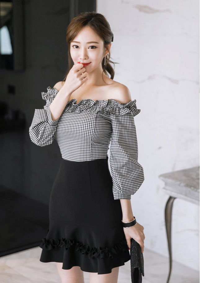 朗科恩密格花领拼接衣裙