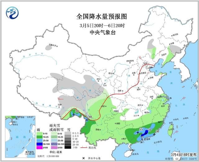 3月第1波暴雨预警，两广局部有大暴雨，冷空气5日将自北向南移动