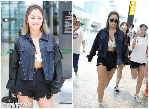 王菊运动内衣搭狗啃式热裤，内衣绳都被绷紧了，网友：有沟必火