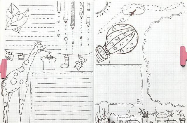 一组黑白线描手抄报，可以直接用也可以DIY涂上颜色，快收藏吧