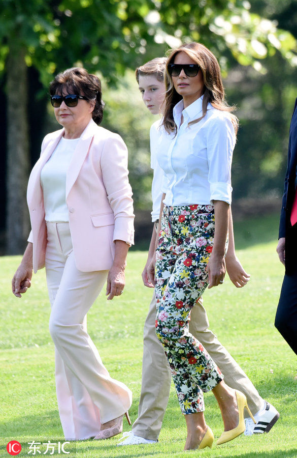 美第一夫人梅拉尼娅出行秀时尚 印花裤子分外抢眼