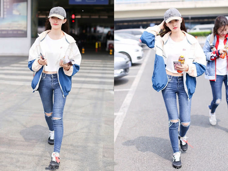 22岁林允与24岁乔欣，同穿露脐装，谁才是真的“小腰精”？