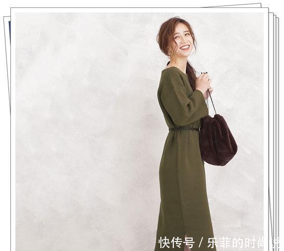  针织连衣@军绿色连衣裙完全不挑人！24种日系穿搭示范，放心享受春季时尚感