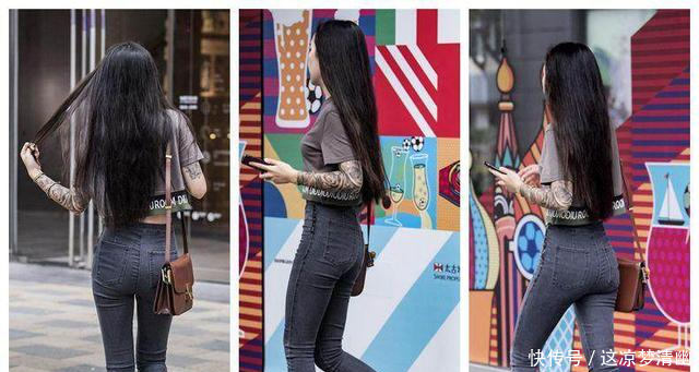 街拍短衫、低腰紧身裤的穿搭，尽显长腿小蛮腰