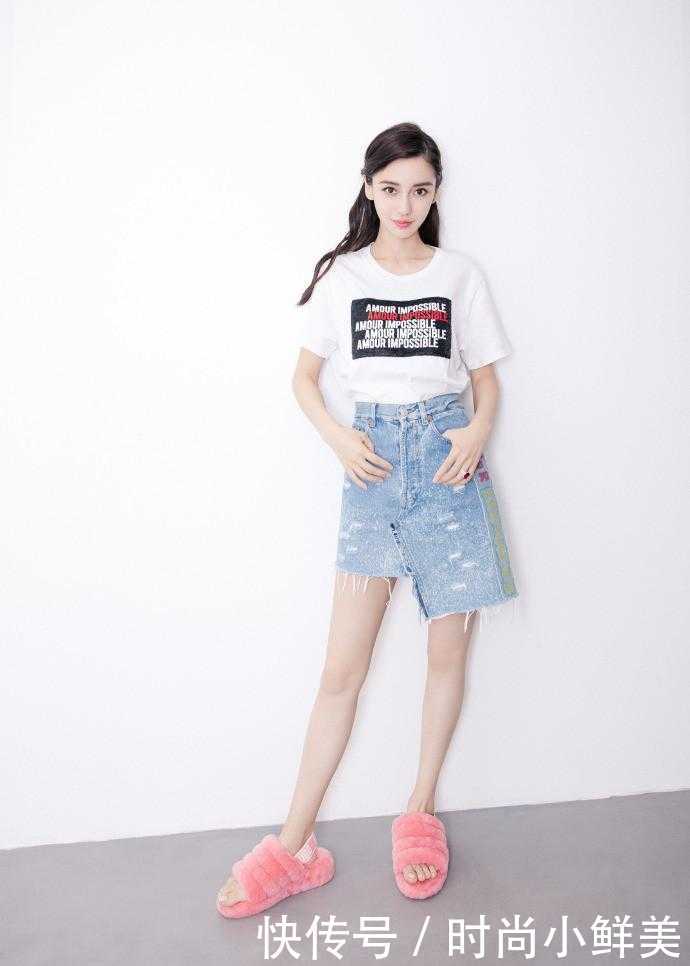 杨颖真只有168？穿高腰裙搭T恤秀腿，网友：这腿比P过的还美
