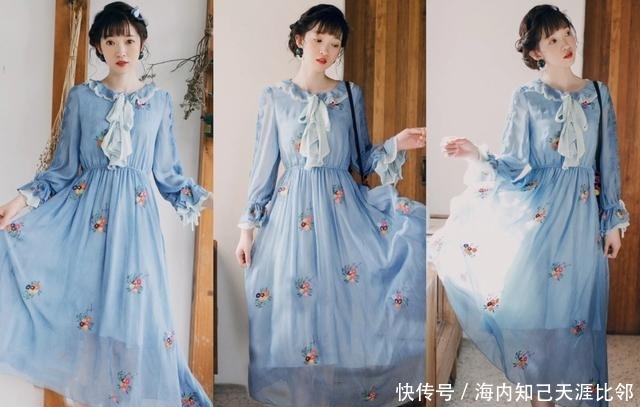 『真的』再穿黑色紧身裤就真的out了,如今“蓝色连衣裙”才是王炸!