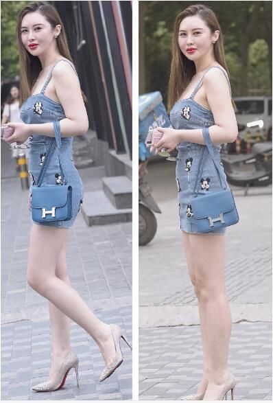 街拍:漂亮大方的小姐姐，紧身穿搭，紧身衣是漏脐装设计秀身材!