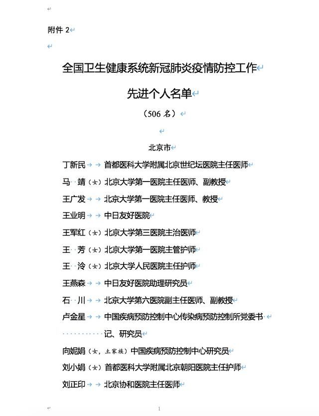  #全国卫生健康系统新#名单来了，北京这些集体和个人被表彰！还有34个特殊的名字让人泪目