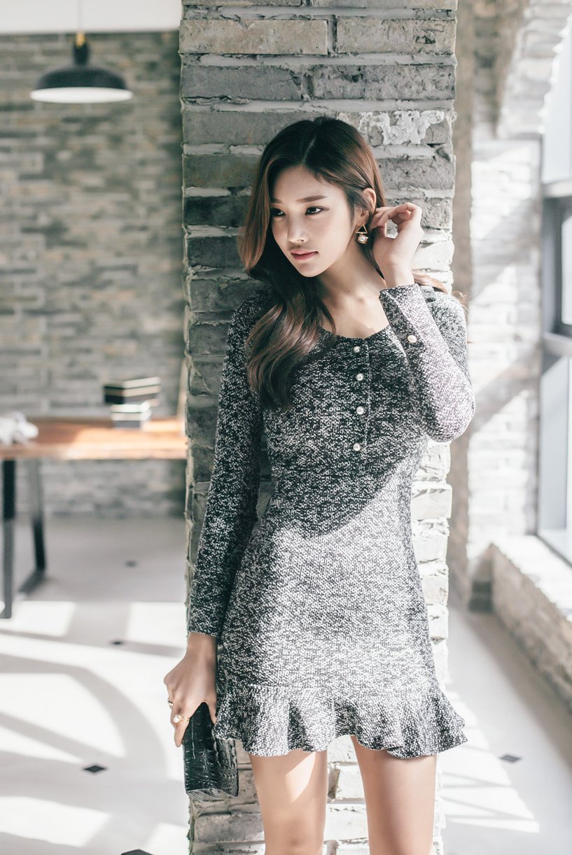 赫尔辛基碎点针织鱼尾线裙