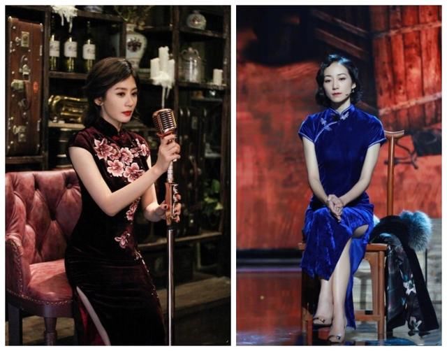 何穗穿丝绒连体裤变身行走的红玫瑰，韩雪贾静雯的丝绒旗袍才迷人