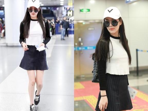 张馨予穿超短裙现身机场，减龄10岁不止，说她20岁我都信！