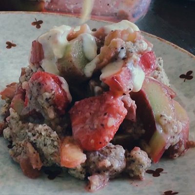  『香草荚』【安卡西厨】香草味大黄草莓核桃碎甜点
