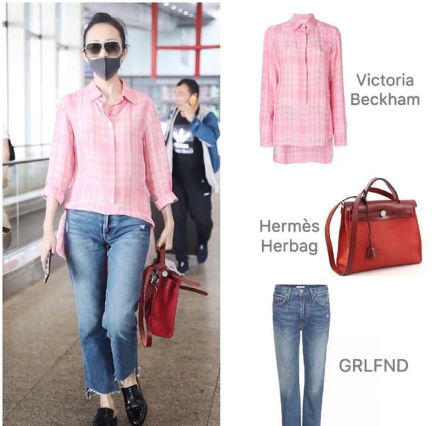 35岁王鸥和20岁宋祖儿同穿粉色上衣现身机场，一个少女一个大妈