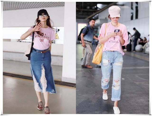 43岁林志玲和42岁马伊琍同穿粉T恤，网友：与其装嫩不如优雅老去