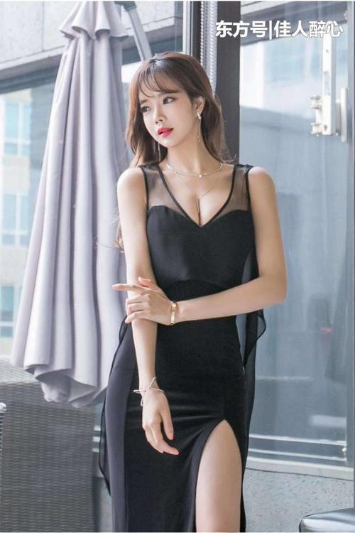 薄纱、开叉连衣裙, 这个身材和长相给满分不过分吧