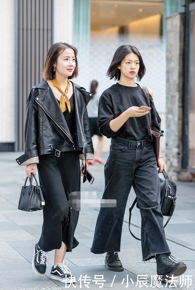  气质|路人街拍，靓女黑色的短裙搭配黑色的丝袜，充满着女人味