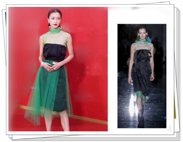 马苏尴尬了，与身高差14cm的杜鹃同穿绿色礼服，踮脚都拉不回差距