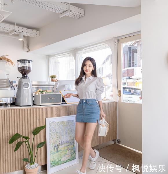 美腿:孙允珠韩式牛仔衬裙,清新可爱显美腿