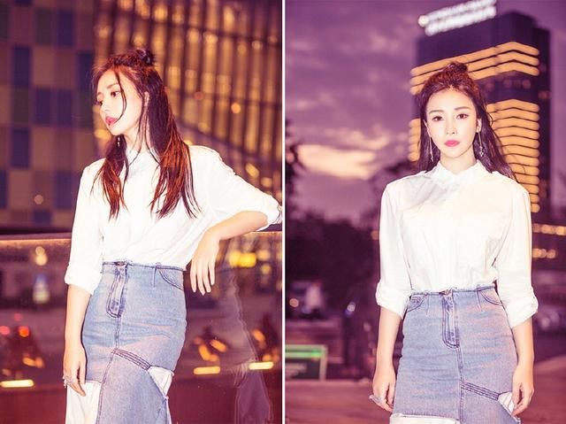 柳岩这是要转型？白t配背带裙，不走性感路线的她美得很清纯