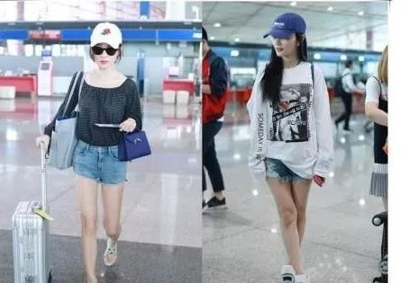 李小璐霍思燕机场同穿短裤秀美腿，网友:李小璐豁出去了