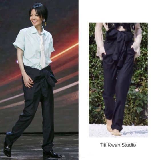 王菲穿长裤不系腰带非要中间打个结，网友：难怪要坐下来录节