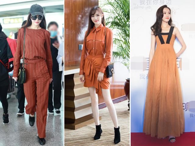 唐嫣穿土系配色活力十足，李小冉温柔，景甜却搭的清爽又减龄