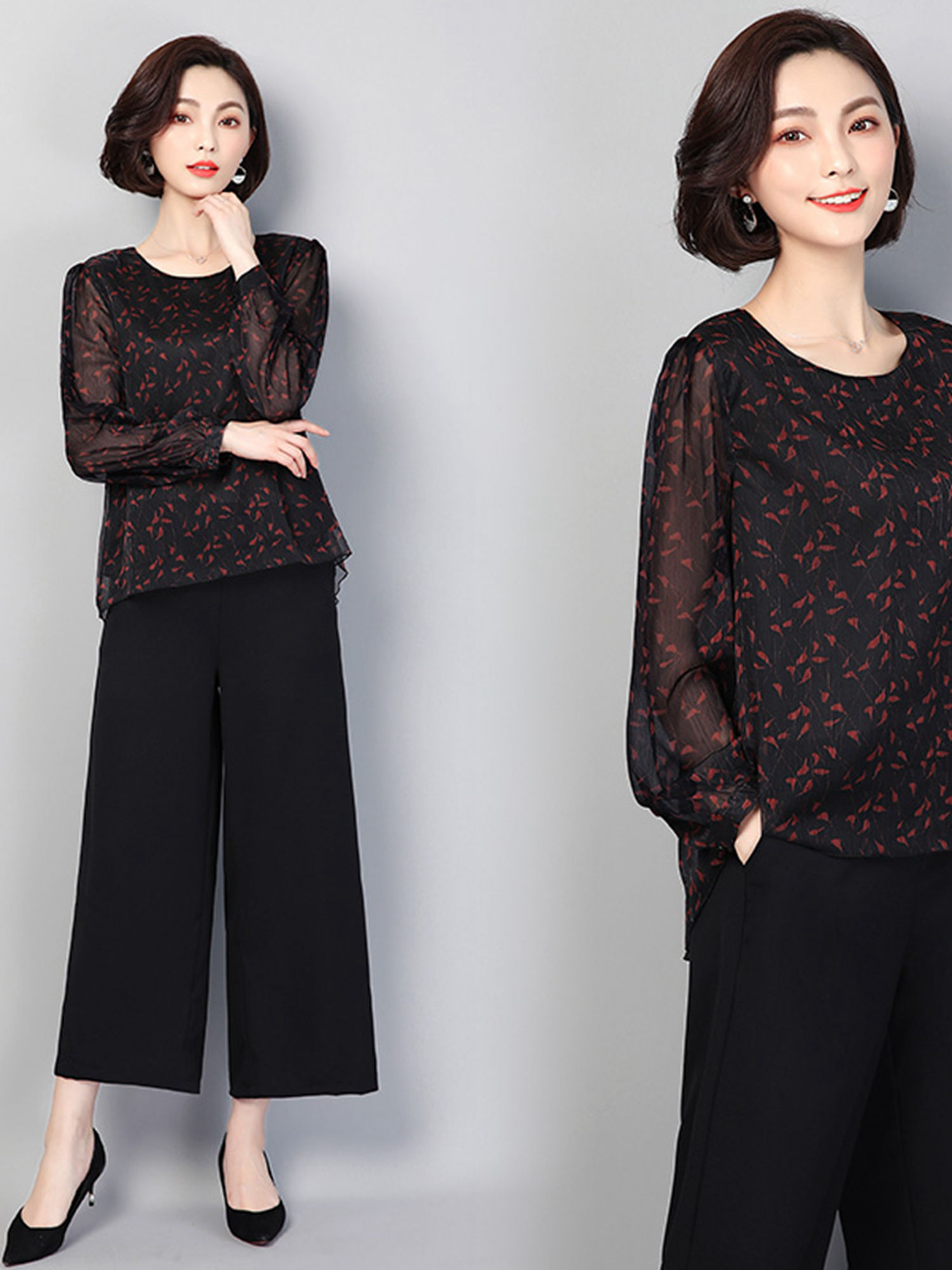 穿阔腿裤的女生，搭配新潮靓丽出行