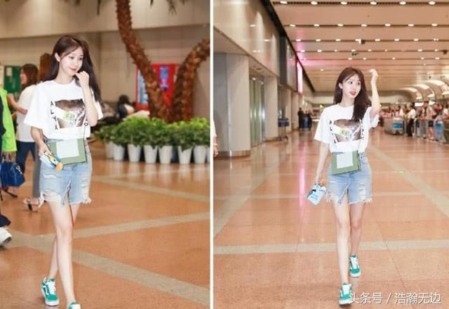 明星李菲牛仔裙穿出新高度，短裙开叉到腿根，网友：妹子不进风吗