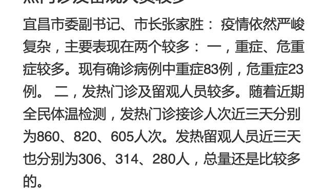  「宜昌市」湖北宜昌市长：重症、危重症较多和发热门诊及留观人